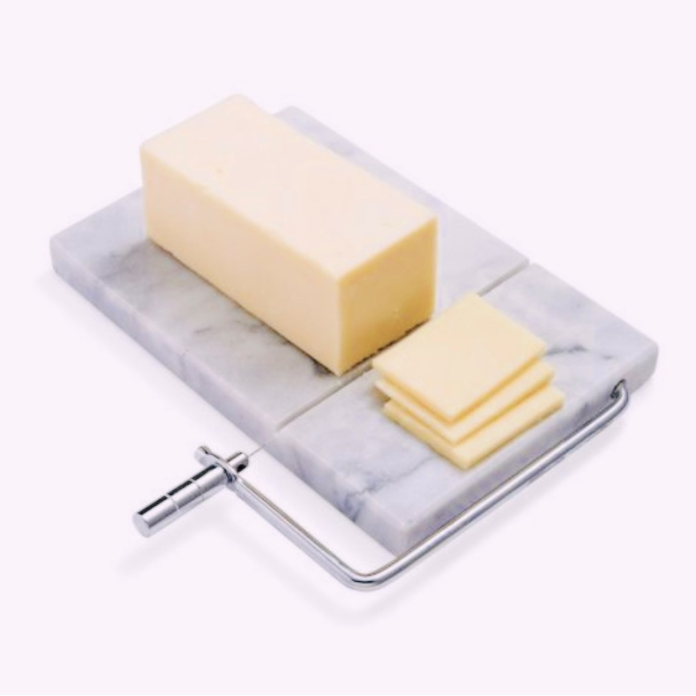 VINTAGE Marble Block Cheese Slicer Plate Cutting Board w Stainless Steel Wire